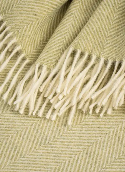 Sage Herringbone Merino Wool Throw 
